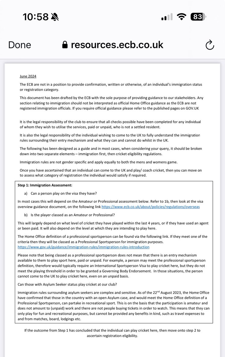 Below is the definition requirements when choosing a player and ensuring each club does there own immigration assessment