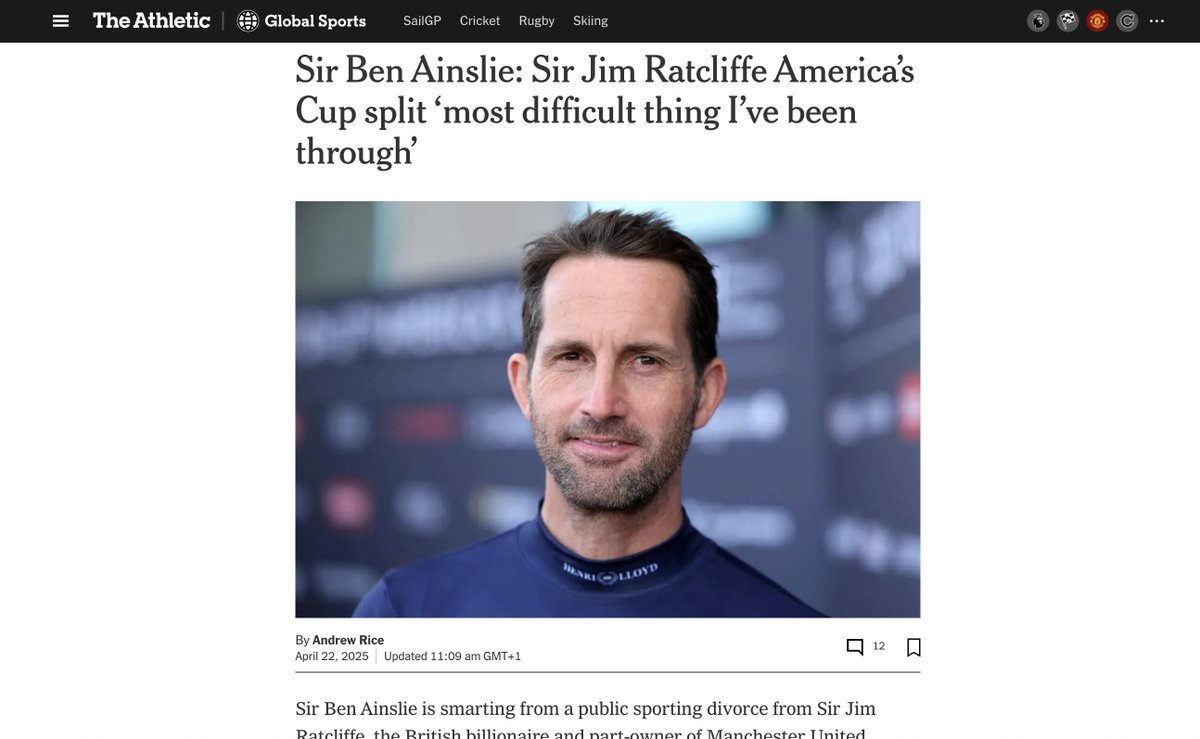 "America's Cup should not be trying to create a competing league to SailGP. That would just be absolutely, mind-boggingly stupid because SailGP has done that." My interview with Ben Ainslie: nytimes.com/athletic/62866…