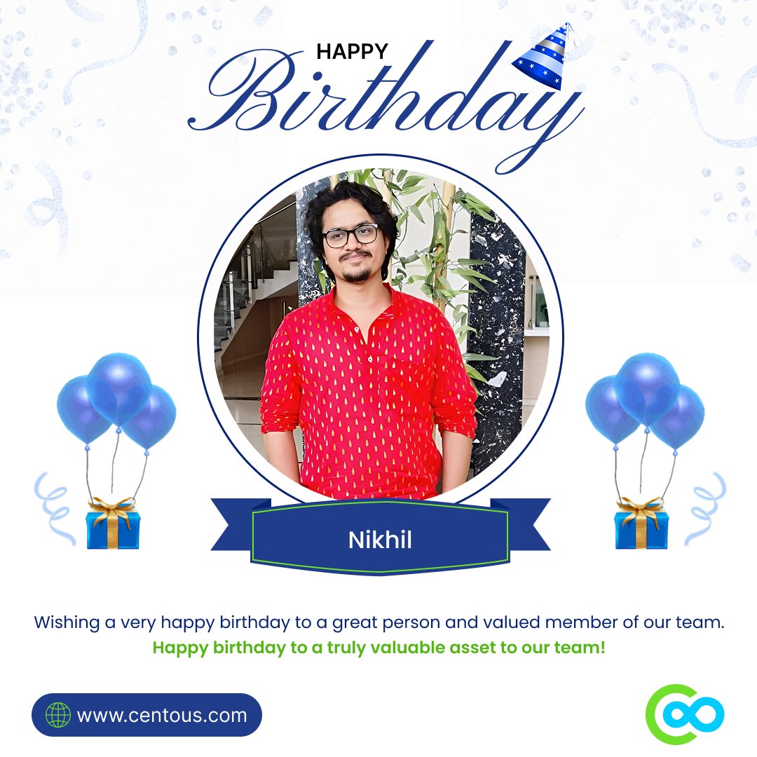 🎉 Happy Birthday to our amazing teammate Nikhil!
Your contribution makes all the difference — here's to a fantastic year ahead! 🎂🎈
#centoussolutions #HappyBirthdayWishes #happybirthday #birthdaycelebration #specialdaycelebration #WishingYouSuccess #TeamCelebration