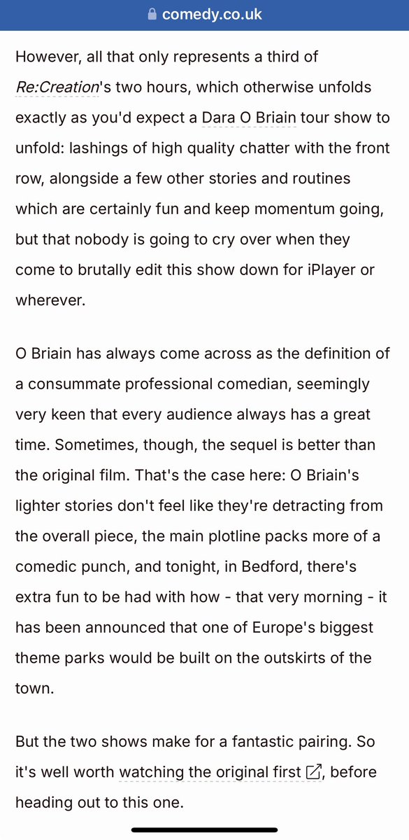 daraobriain's tweet image. Lovely review of the new tour in The British Comedy Guide this week. It mentions that the previous tour is a good companion piece; if you want to see that show here’s the link to the special we did of it… youtu.be/ELVehvpeMi4?si…
UK/Ireland tour dates on daraobriain.com
