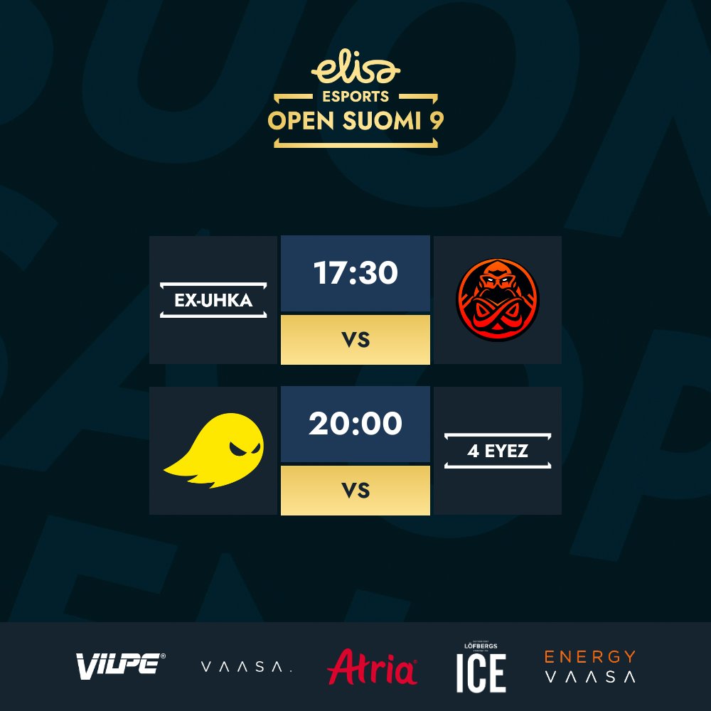 Tänään selviää viimeiset pudotuspelijoukkueet 🧐

⏰ 17:30
⚔️ ex-UHKA Esports vs <a href="/ENCE/">ENCE</a> Academy

⏰ 20:00
⚔️ <a href="/SkinvaultGaming/">Skinvault Gaming</a> vs 4 EYEZ

📺 twitch.tv/elisaviihdespo…
📺 youtube.com/@elisaesports

#ElisaOpen #esportsfi