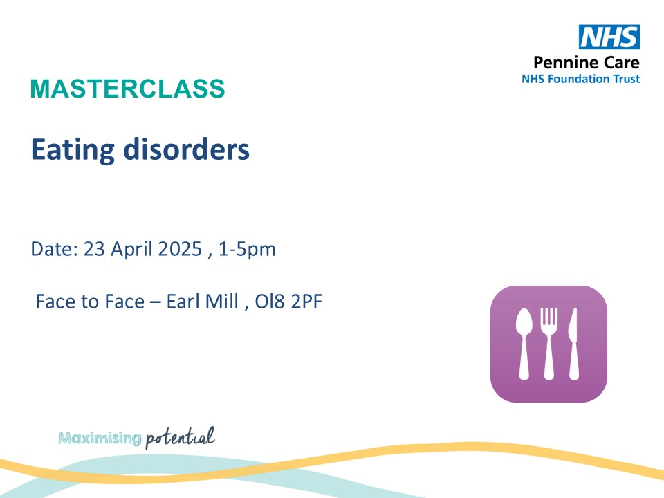 Pennine Care Medical Education (@penninemeded) on Twitter photo Don't forget to join tomorrows master class on "Eating disorders" 1-5pm, face to face teaching. <a href="/PennineCareNHS/">Pennine Care NHS FT</a> Don't forget to join tomorrows master class on "Eating disorders" 1-5pm, face to face teaching. <a href="/PennineCareNHS/">Pennine Care NHS FT</a>