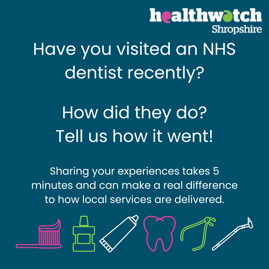 HWShropshire's tweet image. 📣 Did you know about the changes to NHS dental fees?

Prices were increased by 2.4% on April 1st 2025 📈

💭Do you have a recent NHS dental experience that you would like to share?

#haveyoursay #shareyourviews #letusknow #tellus #healthwatchshropshire