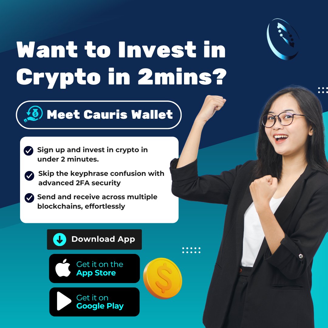 CaurisWallet's tweet photo. Always wanted to invest in crypto but got stuck with seed phrases or complicated KYC?
Say goodbye to all that stress. 👋
With Cauris Wallet, there’s:
✅ No #keyphrase to remember or write down
✅ No #KYC needed to start
✅ 2-minute setup — from download to owning crypto
✅ Instant transactions anytime, anywhere
✅ Multichain support without the tech confusion
✅ Daily rewards just for showing up
It’s simple, secure, and made for real people—not crypto pros.
If you’ve been waiting for the easiest way to get into crypto—this is it.
Cauris is your best bet.
#Crypto