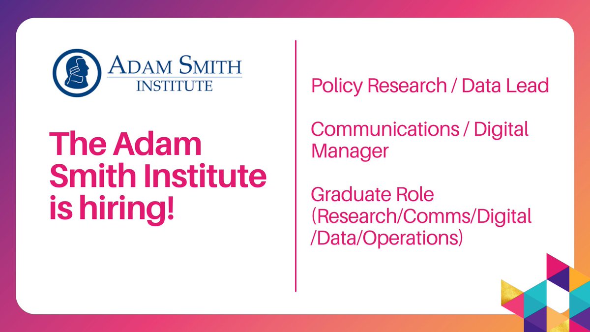Smart Thinking (@smartthinktanks) on Twitter photo New opportunities now open! <a href="/ASI/">Adam Smith Institute</a> are looking for entrepreneurial and ambitious people to join their research and comms teams and help them promote their ideas and communicate them to the widest audience possible. Find the adverts here: bit.ly/4lG2vFU #thinktanks New opportunities now open! <a href="/ASI/">Adam Smith Institute</a> are looking for entrepreneurial and ambitious people to join their research and comms teams and help them promote their ideas and communicate them to the widest audience possible. Find the adverts here: bit.ly/4lG2vFU #thinktanks