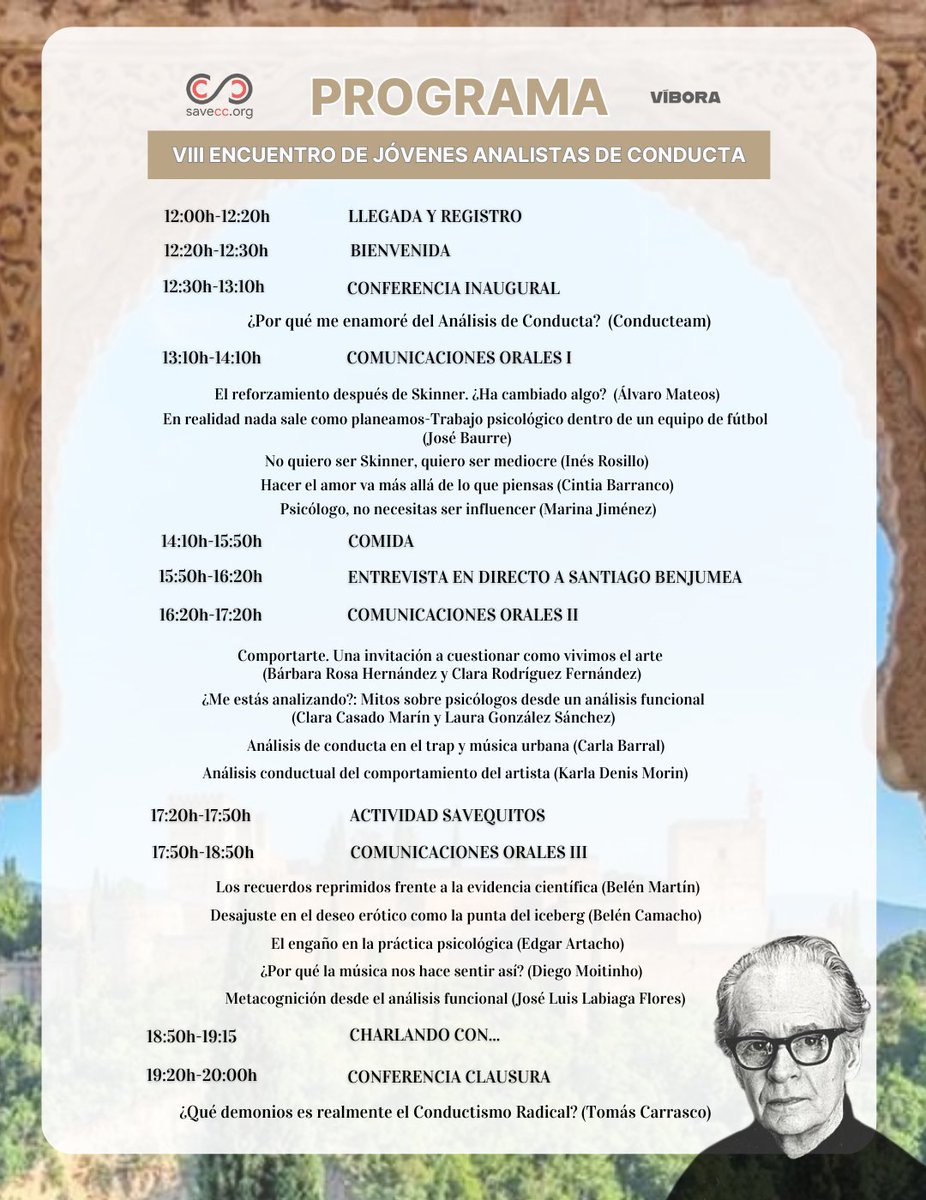 savequitos's tweet image. 🔥 ¡Por fin podemos enseñaros el programa del VIII Encuentro de Jóvenes Analistas de Conducta!

✨ Nos vemos este sábado a las 12h en la Sala Víbora @salavibora 

¿Estáis preparados para todas las sorpresas que vienen? 🤓
