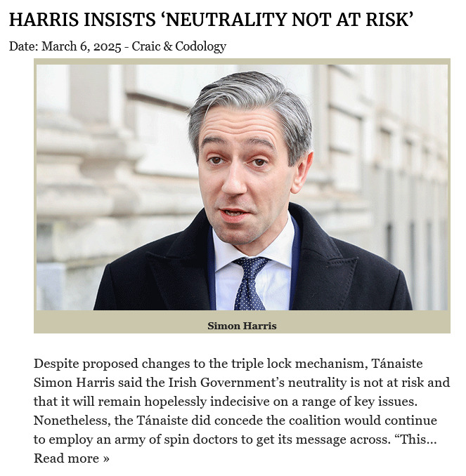 Clare Daly (@claredalyirl) on Twitter photo "We're part of the EU's projection of military power."
Power projection: using military force to try to control a "sphere of influence." The EU getting in on the "Great Power" game.
Categorically incompatible with neutrality & non-alignment. <a href="/MichealMartinTD/">Micheál Martin</a> <a href="/SimonHarrisTD/">Simon Harris TD</a> "We're part of the EU's projection of military power."
Power projection: using military force to try to control a "sphere of influence." The EU getting in on the "Great Power" game.
Categorically incompatible with neutrality & non-alignment. <a href="/MichealMartinTD/">Micheál Martin</a> <a href="/SimonHarrisTD/">Simon Harris TD</a>