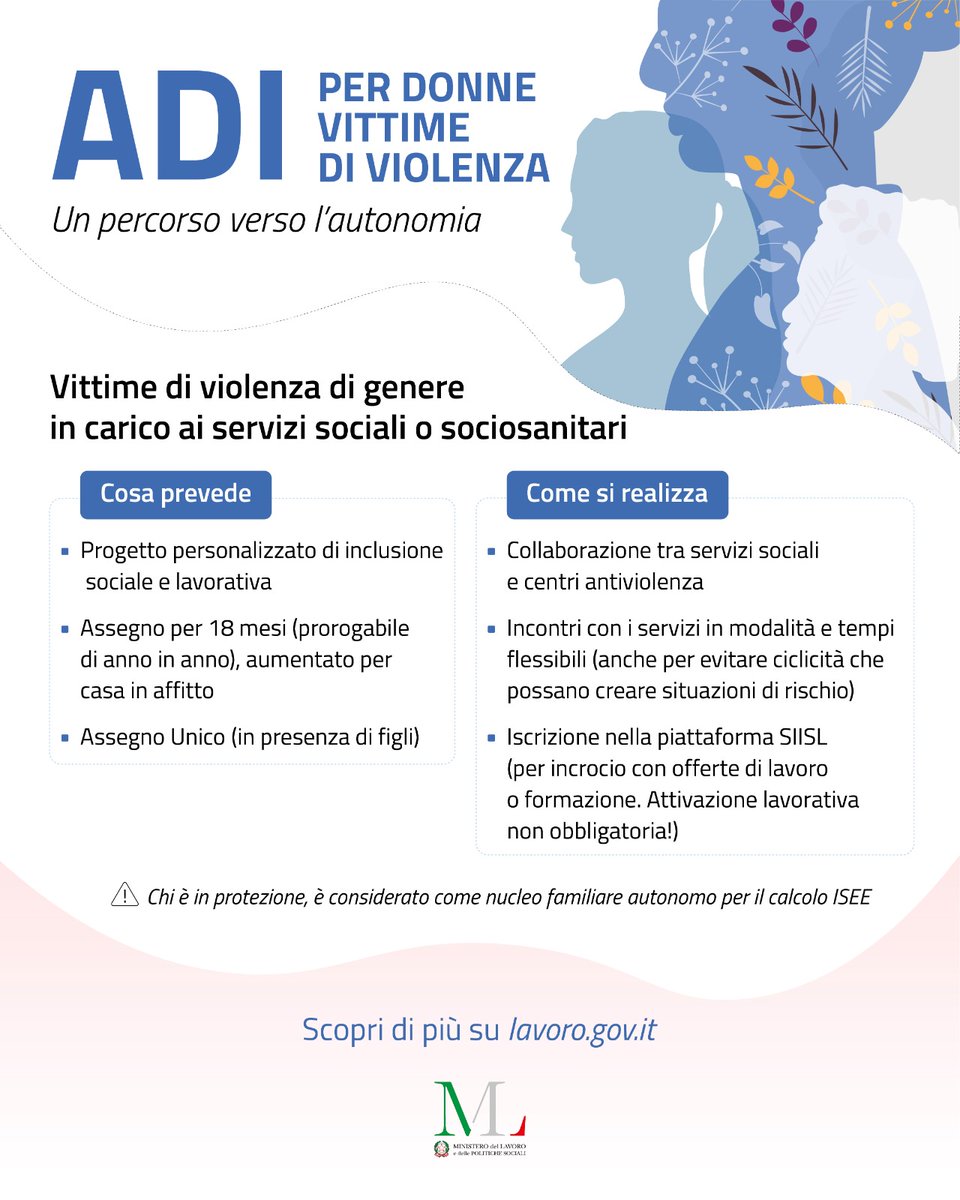 L'Assegno di inclusione come strumento di contrasto alla violenza sulle donne.

Un aiuto concreto verso l'autonomia.

Scopri di più ➡️ lavoro.gov.it/temi-e-priorit…