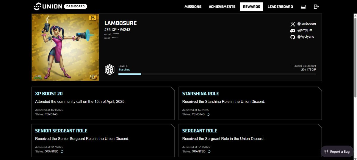 BOA | CNT | (@lambosure) on Twitter photo Zkgm 🐳
If you tuned into the <a href="/union_build/">Union 0_______0</a> April Community Call, 20 XP has already been dropped to all participants! 🎉
Check your rewards now 👇
dashboard.union.build/rewards
New roles and levels just unlocked 🔓💥 Zkgm 🐳
If you tuned into the <a href="/union_build/">Union 0_______0</a> April Community Call, 20 XP has already been dropped to all participants! 🎉
Check your rewards now 👇
dashboard.union.build/rewards
New roles and levels just unlocked 🔓💥