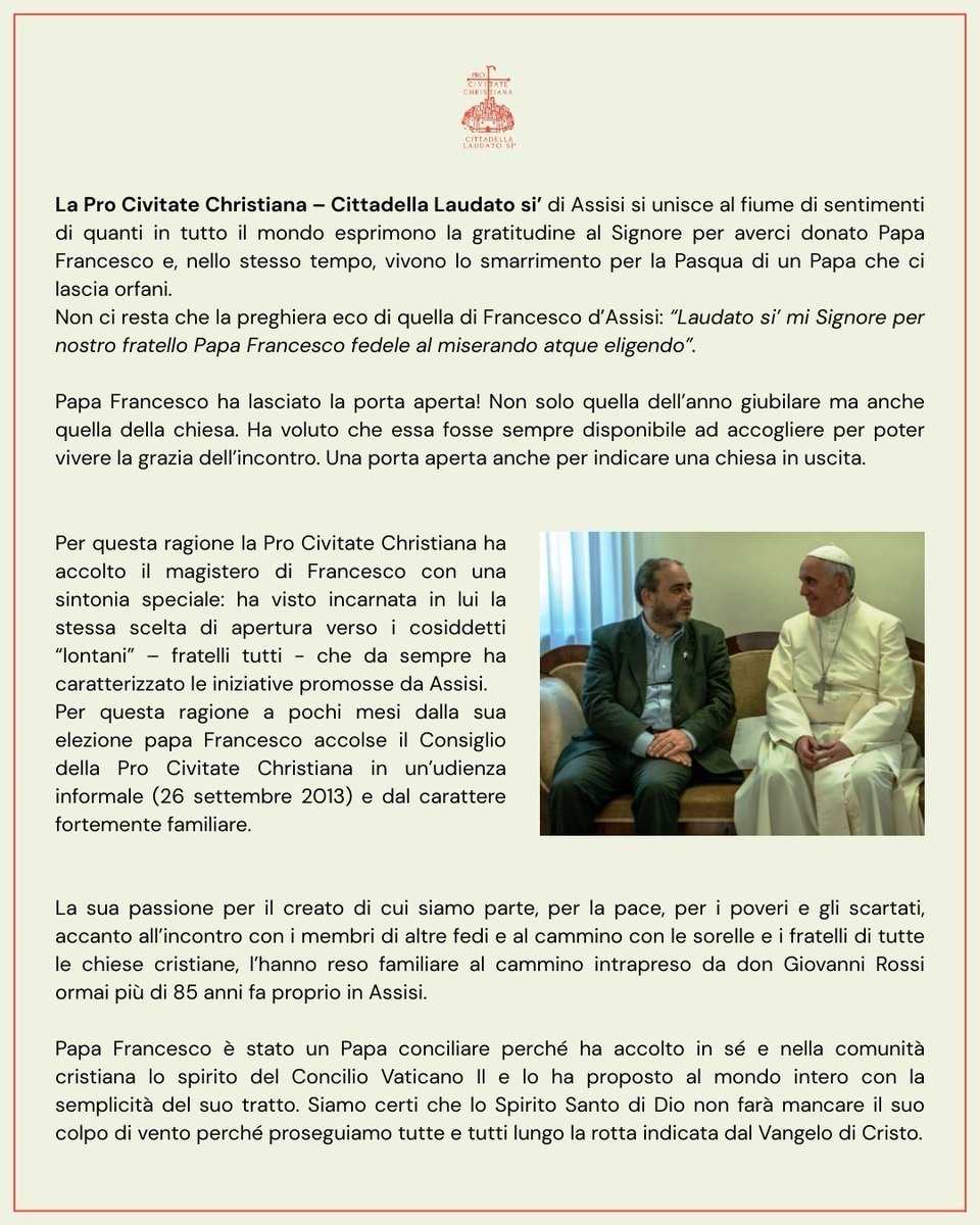 Laudato si' mi Signore per nostro fratello Papa Francesco.