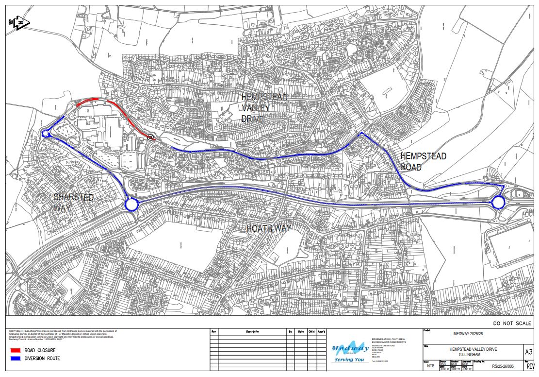 ADVANCE NOTICE: Hempstead Valley Drive #Hempstead (Hungry Fox r/about to Chapel Lane &amp; section in front of HV car park) carriageway resurfacing works are due to take place on Wednesday 7 May for 3 nights from 8pm to 6am. The road will be closed whilst works are in progress.