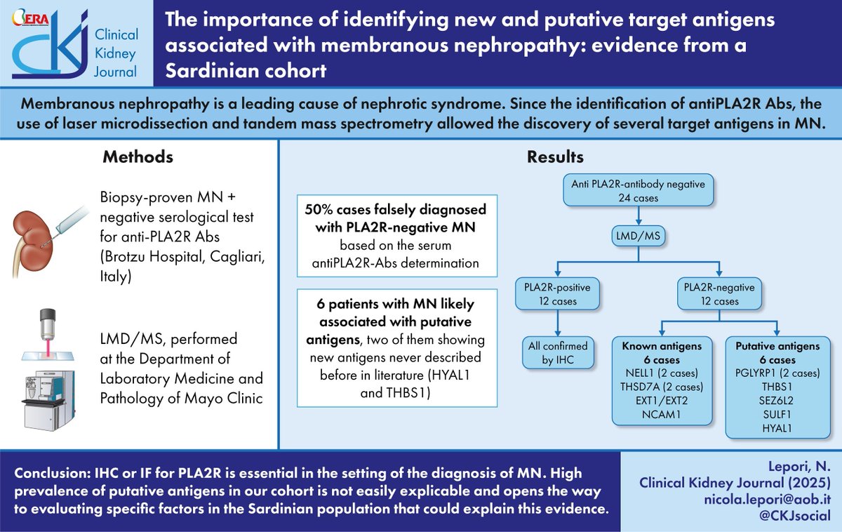 The importance of identifying new and putative target antigens associated with membranous nephropathy: evidence from a Sardinian cohort

doi.org/10.1093/ckj/sf…