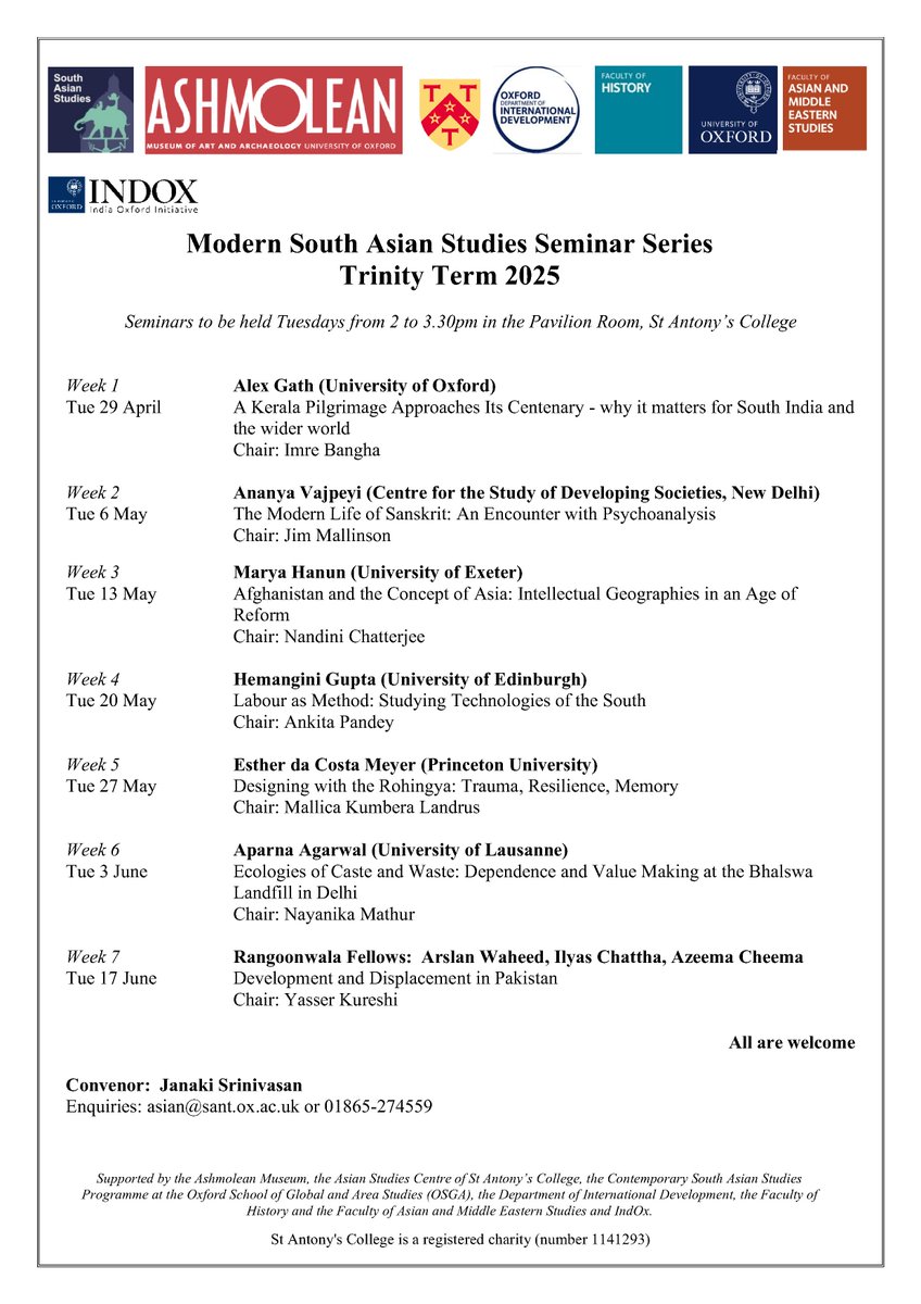 Asian Studies Centre (@asianstudies_ox) on Twitter photo Starting next Tuesday (29 April) this terms MSAS Seminars <a href="/CSASPOxford/">CSASP Oxford Uni</a> <a href="/StAntsCollege/">St Antony's College, University of Oxford</a>
<a href="/AparnaAgarwal91/">Aparna Agarwal</a>
<a href="/MaryaHannun/">Marya Hannun</a> Starting next Tuesday (29 April) this terms MSAS Seminars <a href="/CSASPOxford/">CSASP Oxford Uni</a> <a href="/StAntsCollege/">St Antony's College, University of Oxford</a>
<a href="/AparnaAgarwal91/">Aparna Agarwal</a>
<a href="/MaryaHannun/">Marya Hannun</a>