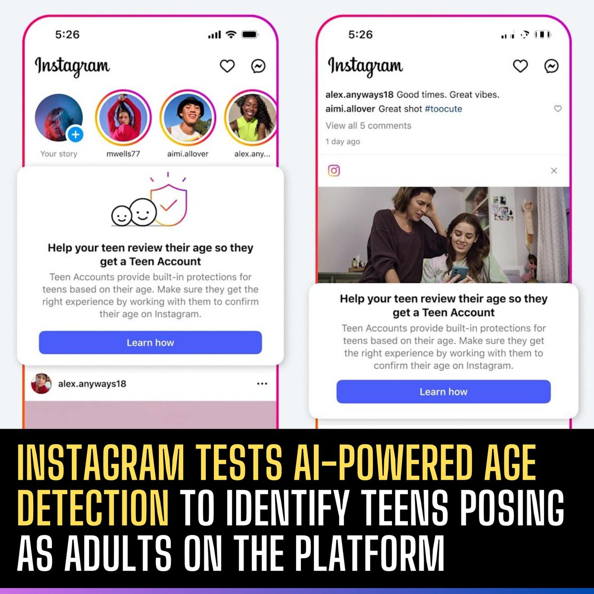 NetSnix's tweet image. Instagram is testing AI-powered age detection in the US to spot teen accounts posing as adults 🤖👦👧. 

Suspected teens will be moved to Teen Accounts for safety, and parents will be notified. 

New tech aims to protect young users from harassment. 

#Instagram #AI #NetSnix