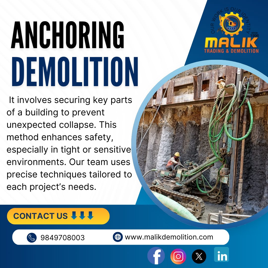 MalikDemoli96's tweet image. Anchoring demolition refers to the controlled removal of embedded anchors or anchoring systems, typically used in concrete or structural elements.#AnchoringDemolition
#ConcreteCutting
#StructuralDemolition
#AnchorRemoval
#DemolitionWork
#ConstructionLife
#SafeDemolition