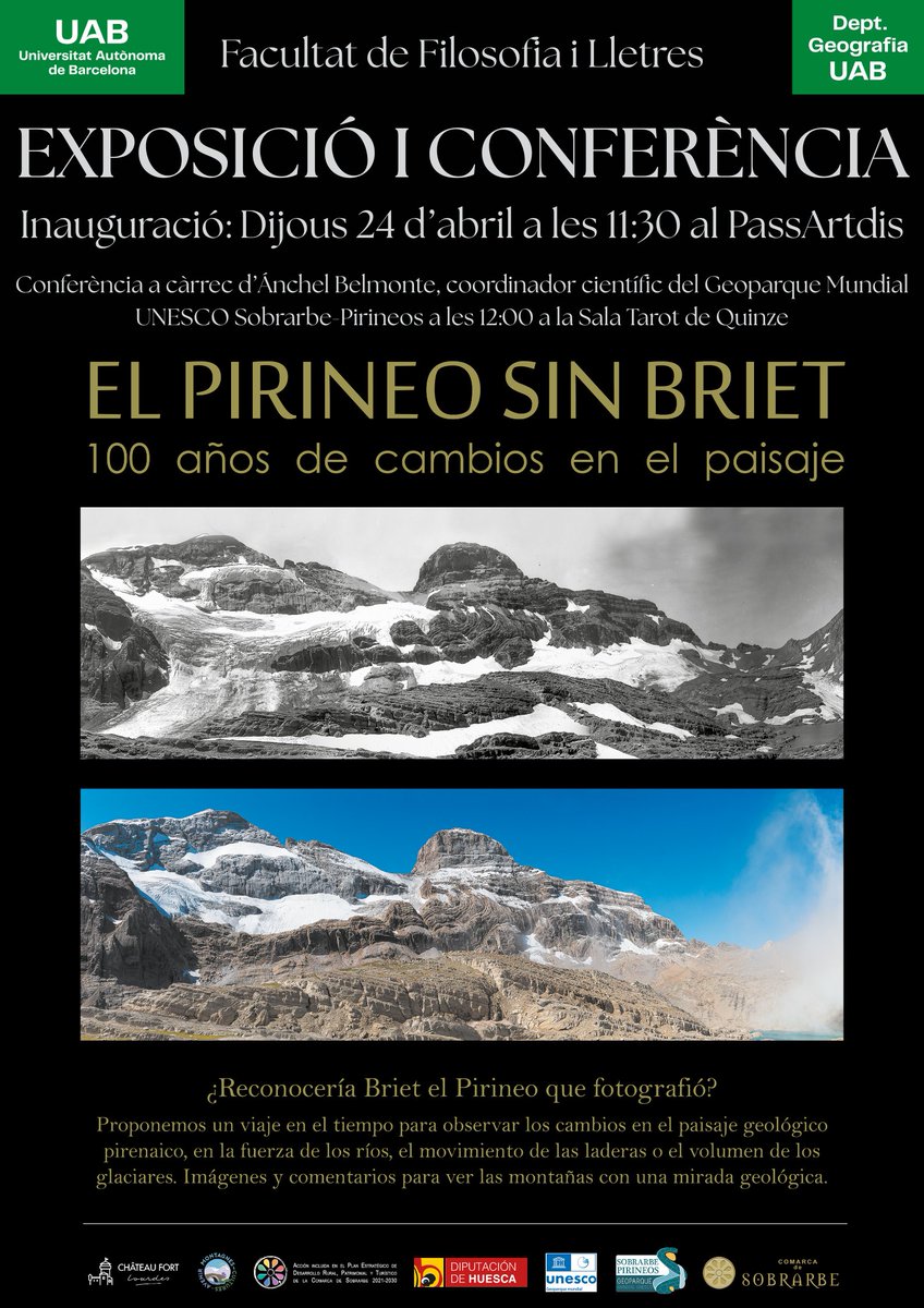 Geografia UAB (@geografia_uab) on Twitter photo Dijous 24 inauguració de l'exposició "El Pirineu sin briet. 100 años de cambios en el paisaje". Gràcies als professors <a href="/apelachs/">Albert Pèlachs</a> i <a href="/oscaraleman_m/">Òscar Alemán Milán</a> de <a href="/Geografia_UAB/">Geografia UAB</a>.
🕰️11:30h
📌PassARTdís de la Facultat de Filosofia i Lletres. Dijous 24 inauguració de l'exposició "El Pirineu sin briet. 100 años de cambios en el paisaje". Gràcies als professors <a href="/apelachs/">Albert Pèlachs</a> i <a href="/oscaraleman_m/">Òscar Alemán Milán</a> de <a href="/Geografia_UAB/">Geografia UAB</a>.
🕰️11:30h
📌PassARTdís de la Facultat de Filosofia i Lletres.