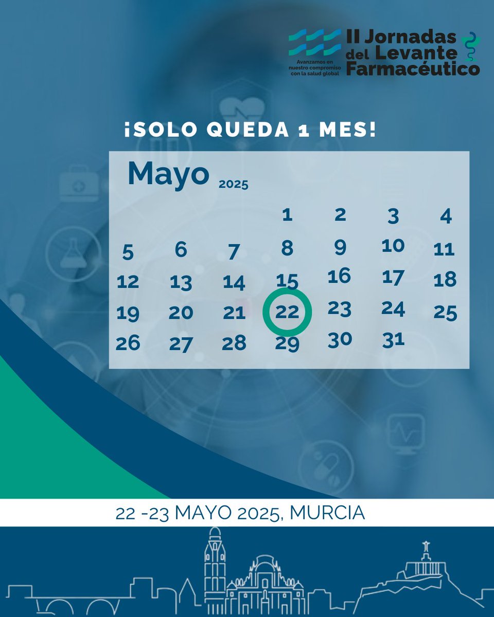 ⏳ ¡Solo queda 1 MES!

 La cuenta atrás ha comenzado para las II Jornadas del Levante Farmacéutico.

Consulta en tu colegio por tarifas especiales e inscríbete 👉 jornadaslevantefarmaceutico.com 

#JornadasLevanteFarmacéutico #Farmacia #Salud #Innovación