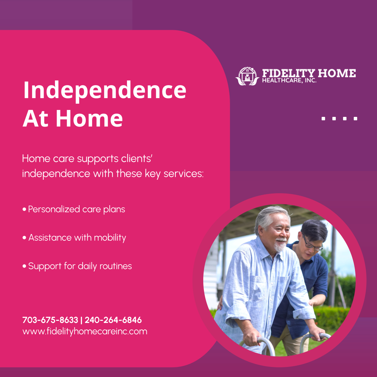 Fidelityhhc's tweet photo. Staying independent at home is possible with professional assistance. From mobility help to tailored care plans, we provide everything you need for a comfortable life. 

#LaurelMD #HomeHealthCare #IndependentLiving https://t.co/uBpTM3yiGS