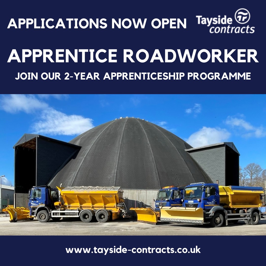 Tayside Contracts Apprenticeship Roadworker programme has now reopened for 2025 intake.

2-year fixed term contract
37 hours per week. 
Work within construction learning all aspects of the role
Obtain a 'Level 5 Construction Operations qualification'
👉 zurl.co/fNR7q