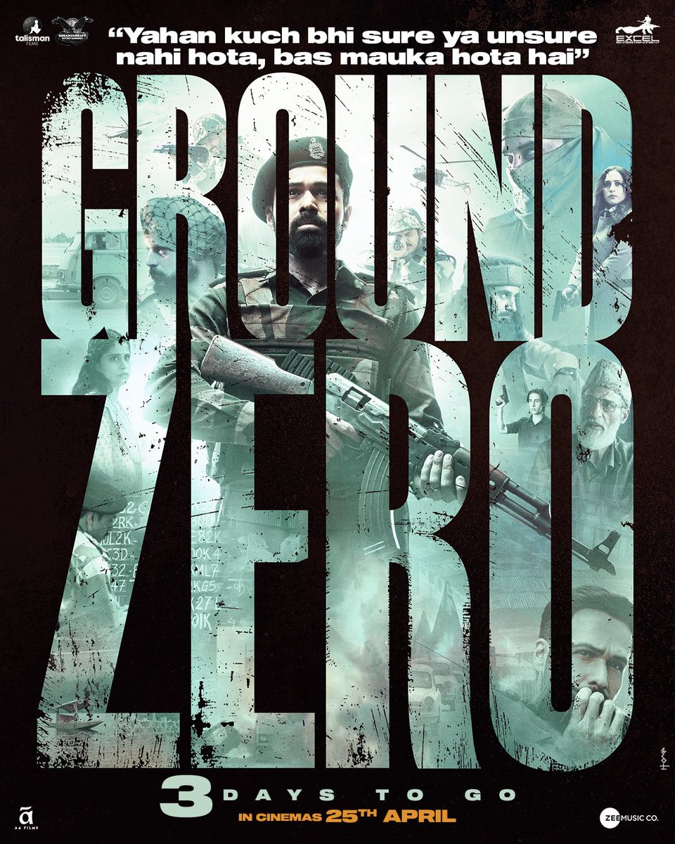 Excel Entertainment (@excelmovies) on Twitter photo Witness one of BSFโs toughest mission in just 3 days. #3DaysToGroundZero
<a href="/emraanhashmi/">Emraan Hashmi</a> <a href="/SaieTamhankar/">Sai</a> <a href="/zyhssn/">Zoya Hussain</a> <a href="/rdeepakparamesh/">Deepak Paramesh</a> #LalitPrabhakar #RockeyRaina <a href="/tejasdeoskar/">Tejas Prabha Vijay Deoskar ๐ฎ๐ณ</a> <a href="/ritesh_sid/">Ritesh Sidhwani</a> <a href="/FarOutAkhtar/">Farhan Akhtar</a> <a href="/sanchit421/">Sanchit Gupta</a> <a href="/iampriyadarshee/">Priyadarshee</a> @J10kassim <a href="/vishalrr/">Vishal Ramchandani</a> #SundeepSidhwani <a href="/Sheksabhi/">Abhishek kumar</a> Witness one of BSFโs toughest mission in just 3 days. #3DaysToGroundZero
<a href="/emraanhashmi/">Emraan Hashmi</a> <a href="/SaieTamhankar/">Sai</a> <a href="/zyhssn/">Zoya Hussain</a> <a href="/rdeepakparamesh/">Deepak Paramesh</a> #LalitPrabhakar #RockeyRaina <a href="/tejasdeoskar/">Tejas Prabha Vijay Deoskar ๐ฎ๐ณ</a> <a href="/ritesh_sid/">Ritesh Sidhwani</a> <a href="/FarOutAkhtar/">Farhan Akhtar</a> <a href="/sanchit421/">Sanchit Gupta</a> <a href="/iampriyadarshee/">Priyadarshee</a> @J10kassim <a href="/vishalrr/">Vishal Ramchandani</a> #SundeepSidhwani <a href="/Sheksabhi/">Abhishek kumar</a>