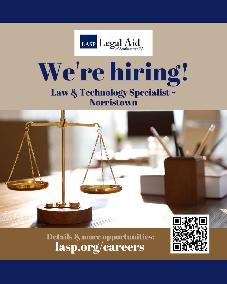 Join our team! We’re hiring a Law &amp; Technology Specialist. Visit our careers webpage for details on this and other career opportunities for attorneys, paralegals and staff in multiple locations. lasp.org/careers

#hiring