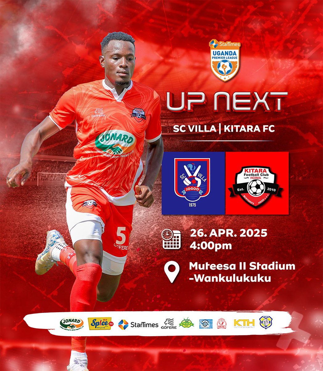 ⏭️
A trip to the central is next on Saturday 26th April, when we face SC Villa at the Muteesa II stadium, Wankulukuku in the StarTimes Uganda Premier League.

#KitaraUpdates || #PrideOfBunyoro