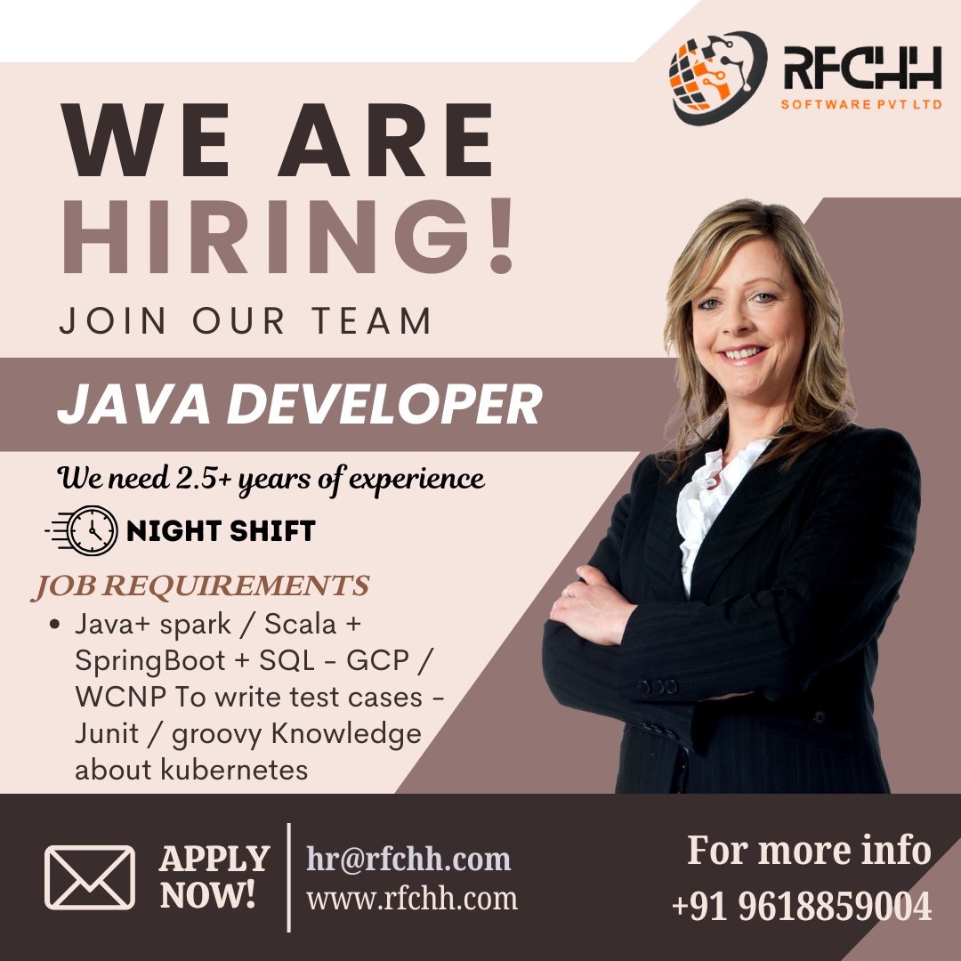 rfchhsoftware's tweet image. We’re Hiring: Java Developer (Night Shift)

Join *RFCHH Software Pvt Ltd* and take your tech career to the next level!
  
✉ hr@rfchh.com  
🌐 rfchh.com
📞 +91 9618859004

#RFCHHSOFTWARE #RFCHHHIRING #JavaDeveloper #NowHiring #HiringJavaDev #NightShiftJobs #ITJobs