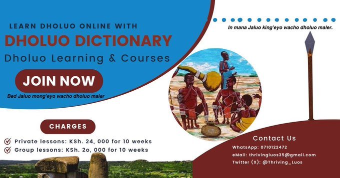 Learn Dholuo with the Experts; ( At a small fee)
If you are interested in Dholuo Virtual Classes you can Dm me or WhatsApp +254710122472.
Intake ages ;
8- 12 ( Pre-teens)

12-17 ( teenagers)

18-55 ( Adults )