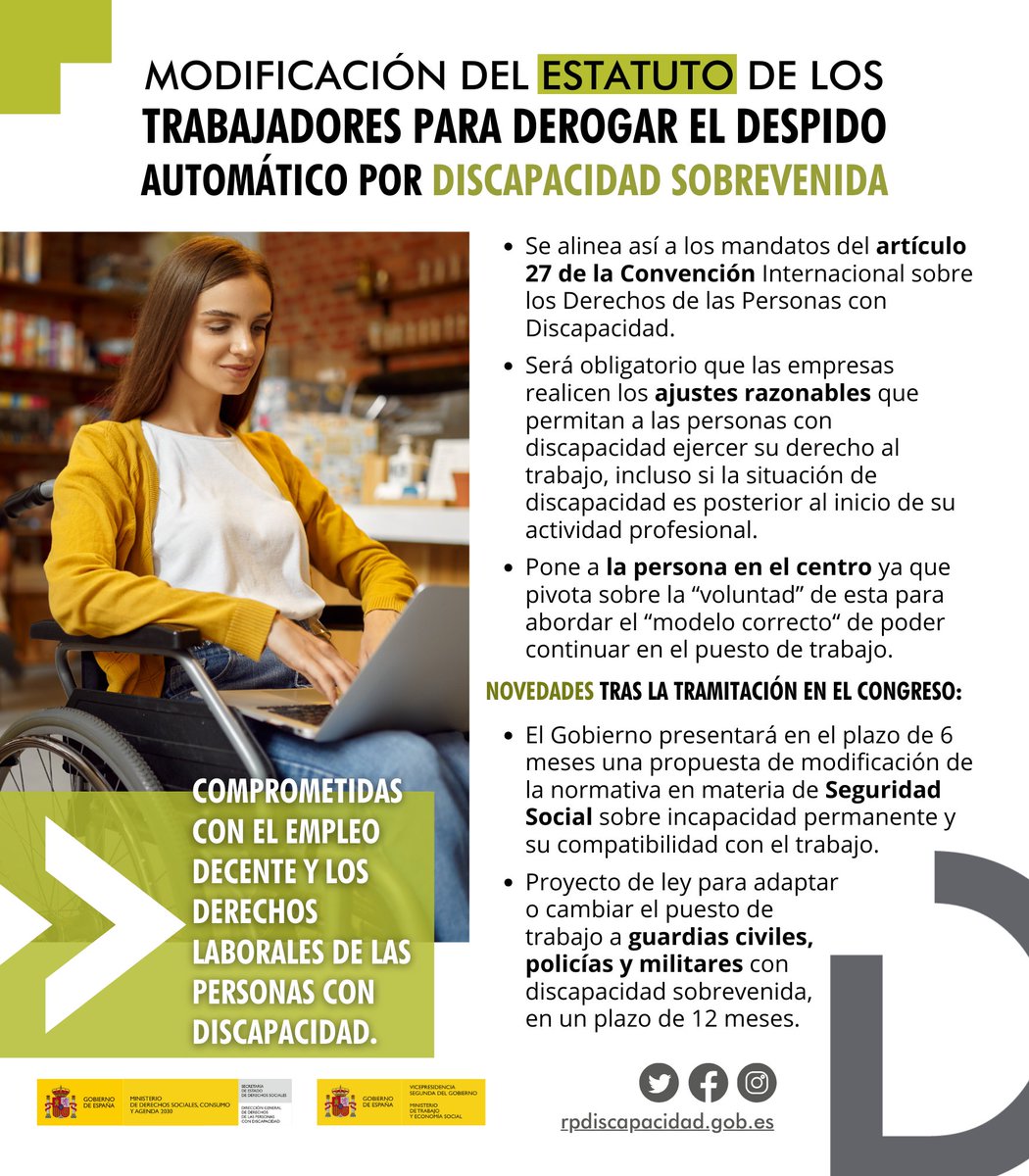 ‼️Nos gusta el 4️⃣9️⃣

✅️Se aprueba la modificación del Estatuto de los Trabajadores que deroga el despido automático por discapacidad

➕️Pero esta reforma supone más mejoras orientadas a blindar el derecho al trabajo de las personas con discapacidad, te lo explicamos aquí👇
