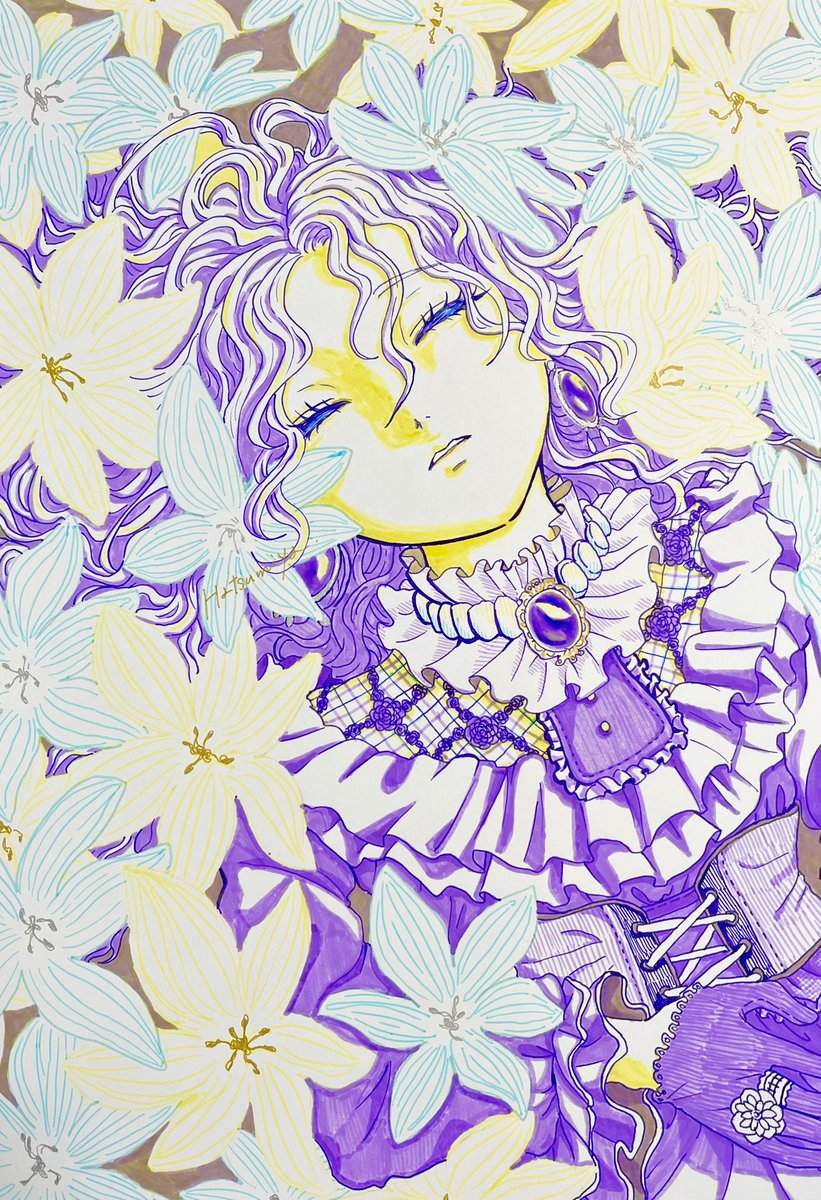 ne_hatumi8's tweet photo. 『 時の眠り 』
黒を使わずに、カラー5色とラメペンで描きました
#花飾り2025
#IYN企画に参加します
#ARTSTOREIYN #IYN
#イラスト #illustration #illust #art
#アナログイラスト
#MARVY
花飾り2025 展 開催中です!🌼✨
IYN様のリンクからも作品の観覧ができますのでぜひ🕊️ https://t.co/9nEzQI7X1o