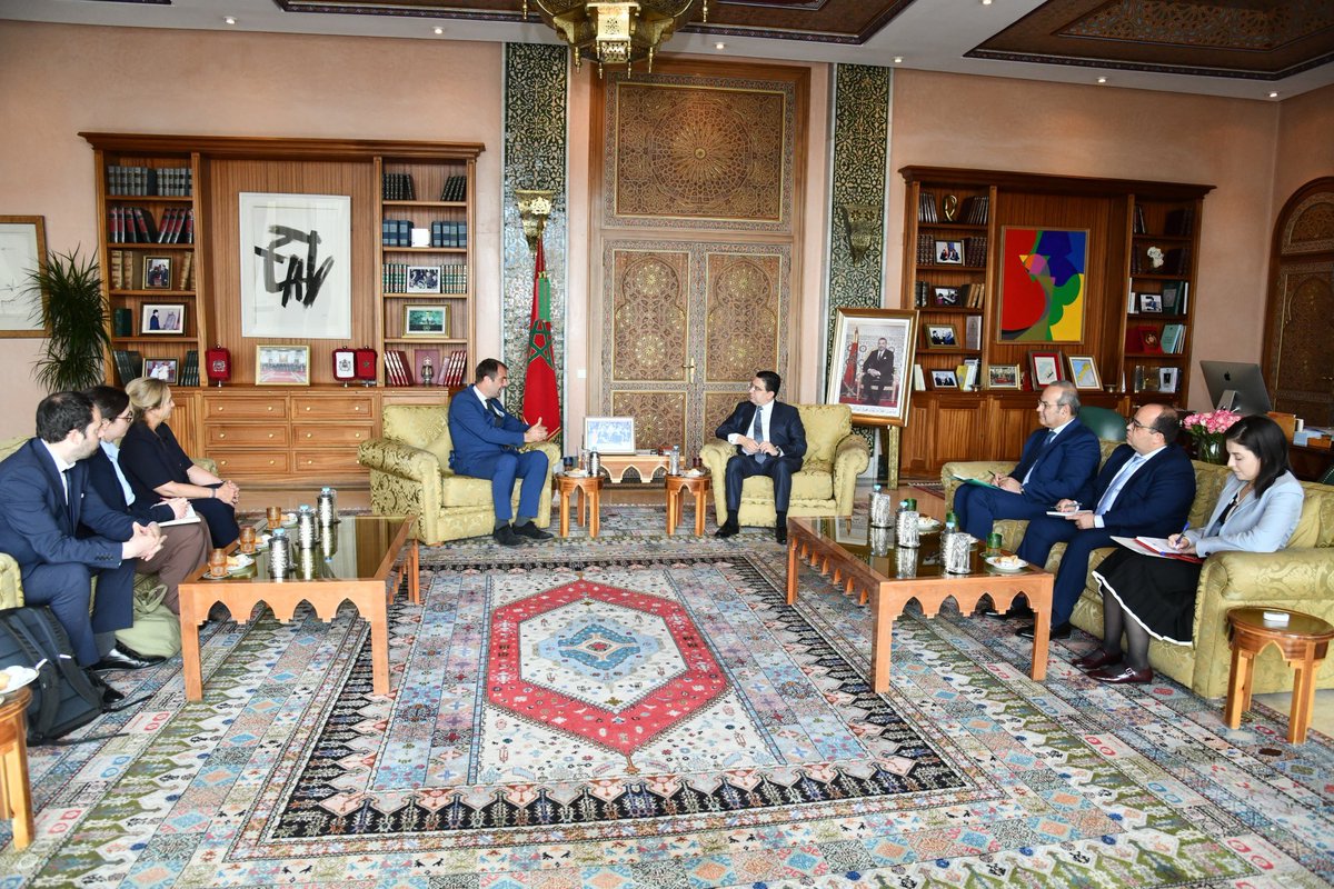 MFA Nasser Bourita held talks, today in Rabat, with the Mayor of the Municipality of Montpellier, Mr. Michaël Delafosse, who expressed his willingness to place decentralized cooperation at the service of the New Reinforced Exceptional Partnership between Morocco and France 🇲🇦🤝🇫🇷