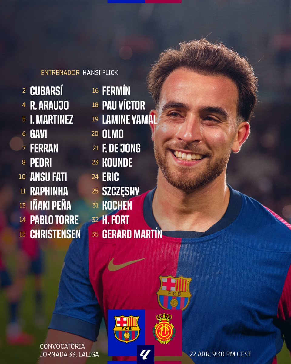 FCBarcelona_cat's tweet photo. 🚨 𝐂𝐎𝐍𝐕𝐎𝐂𝐀𝐓𝐎̀𝐑𝐈𝐀 🚨
#BarçaMallorca https://t.co/9FfFO0p87H