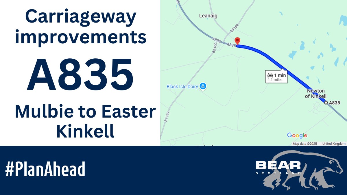 BEAR NW Trunk Roads (@nwtrunkroads) on Twitter photo Reminder: Overnight surfacing improvements on the #A835 between Mulbie and Easter Kinkell, start tomorrow, Wednesday 23 April.
🚧 Lane closure with convoy in place.
Full details: bit.ly/3YFqiM3
<a href="/trafficscotland/">Traffic Scotland</a> Reminder: Overnight surfacing improvements on the #A835 between Mulbie and Easter Kinkell, start tomorrow, Wednesday 23 April.
🚧 Lane closure with convoy in place.
Full details: bit.ly/3YFqiM3
<a href="/trafficscotland/">Traffic Scotland</a>