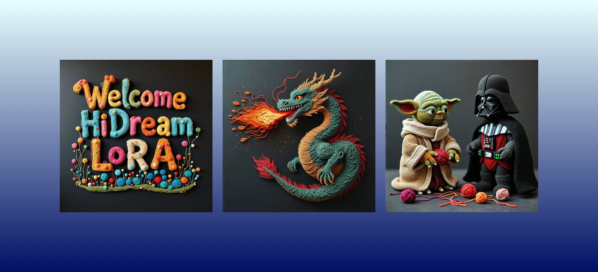 HiDream Image LoRA fine-tuning just dropped and it's time to make it yours 🧨

HiDream's sota capabilities (and mit license) bring a lot of potential to explore with fine-tunes 🔥

and of course I had to train a yarn art LoRA 🧶
- more upgrades and features soon!
- code, weights