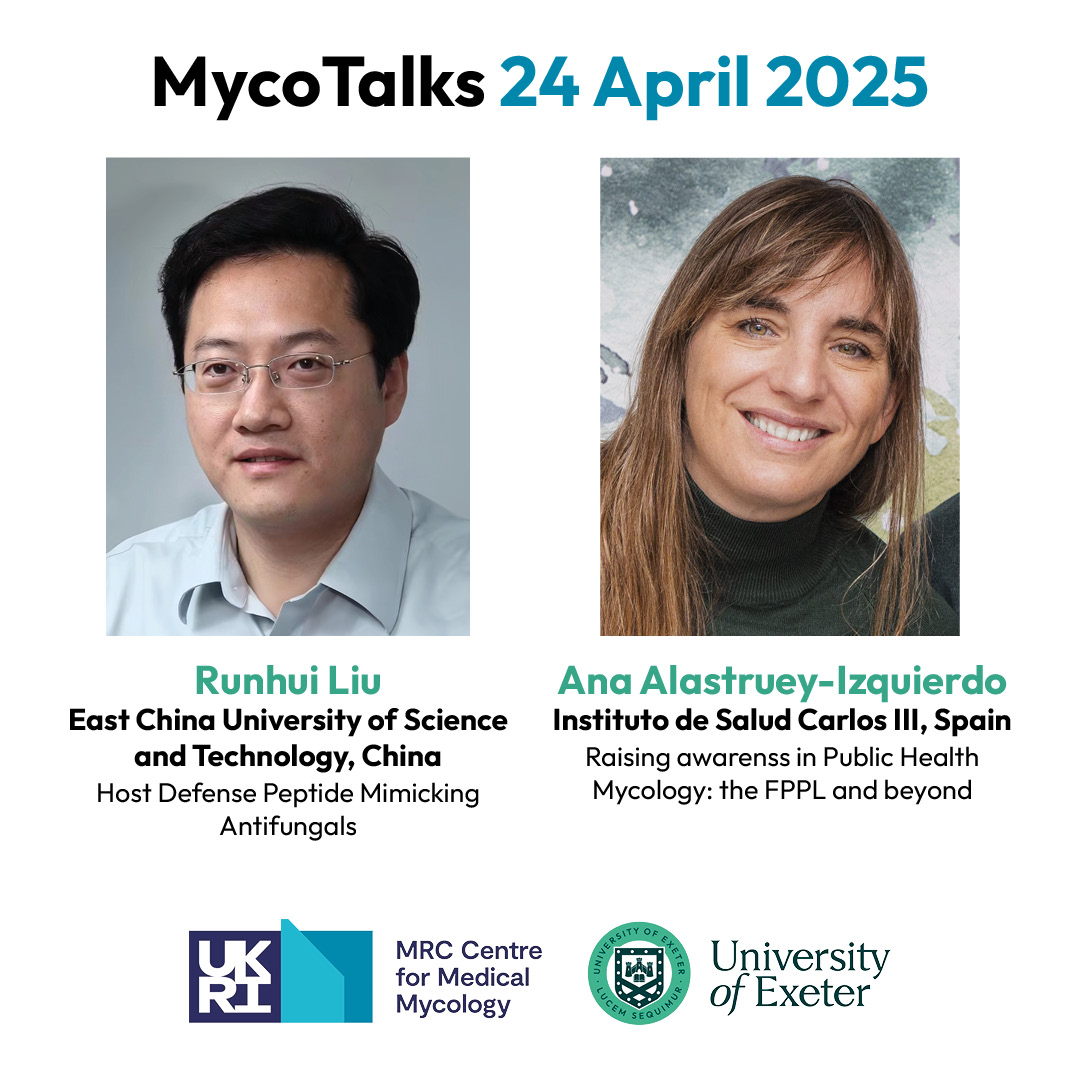 MRC Centre for Medical Mycology (@mrccmm) on Twitter photo Join us this week for #MycoTalks with Runhui Liu and <a href="/Ana_Alastruey/">Ana Alastruey</a>
📅Thursday 24 April
🕓16:00 UK time
💻Online by Zoom
Register here: Universityofexeter.zoom.us/webinar/regist…
Full programme and information: exeter.ac.uk/research/medic… Join us this week for #MycoTalks with Runhui Liu and <a href="/Ana_Alastruey/">Ana Alastruey</a>
📅Thursday 24 April
🕓16:00 UK time
💻Online by Zoom
Register here: Universityofexeter.zoom.us/webinar/regist…
Full programme and information: exeter.ac.uk/research/medic…
