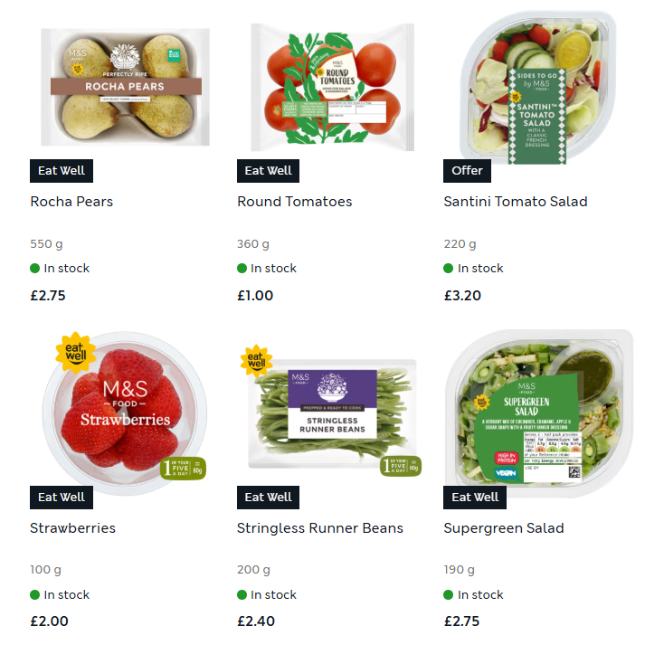 Our early market stalls sold basic food items and by 1931 food departments opened in all stores selling canned goods, fruit, veg and cakes.

Today you can browse thousands of products from the M&amp;S Foodhall and check availability at your local store: marksandspencer.com/food