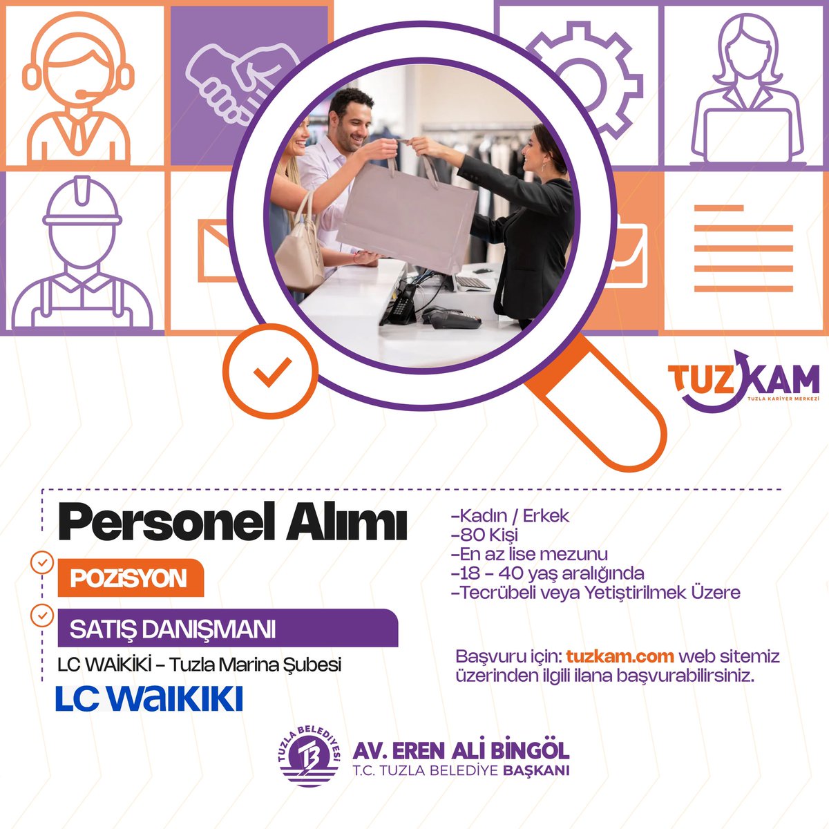 Tuzla Kariyer ve İstihdam Merkezi’nde yeni Kariyer Fırsatları sizi bekliyor! 👩🏻‍💼👨🏻‍💼

LC WAIKIKI Tuzla Marina Şubesi’nde Satış Danışmanı pozisyonunda çalışmak isteyen takım arkadaşları aranıyor! 

🔗 Başvuru için: tuzkam.com