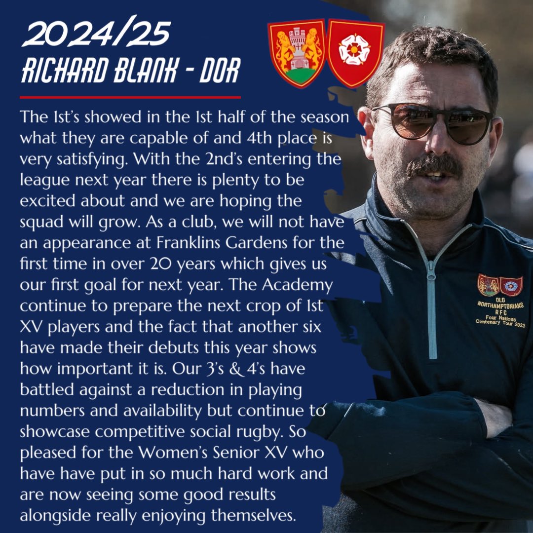Old Northamptonians RFC (@officialonrfc) on Twitter photo To cap off our brief end of season review we got the thoughts of Director of Rugby, <a href="/blanky14/">Richard Blank</a> who also wanted to add a thanks to all players, volunteers and sponsors for their continued support.
🔴🟡🔵 To cap off our brief end of season review we got the thoughts of Director of Rugby, <a href="/blanky14/">Richard Blank</a> who also wanted to add a thanks to all players, volunteers and sponsors for their continued support.
🔴🟡🔵