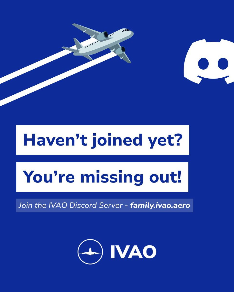 ivaoaero's tweet image. 🎧 Haven’t joined yet? You’re missing out!

The IVAO Family Discord is where the community really comes to life:
💬 Real-time support
🛫 Group flights
🎉 24/7 activity

👉 Join now and connect with the IVAO Family!

#IVAO #FamilyDiscord #FlightSimCommunity