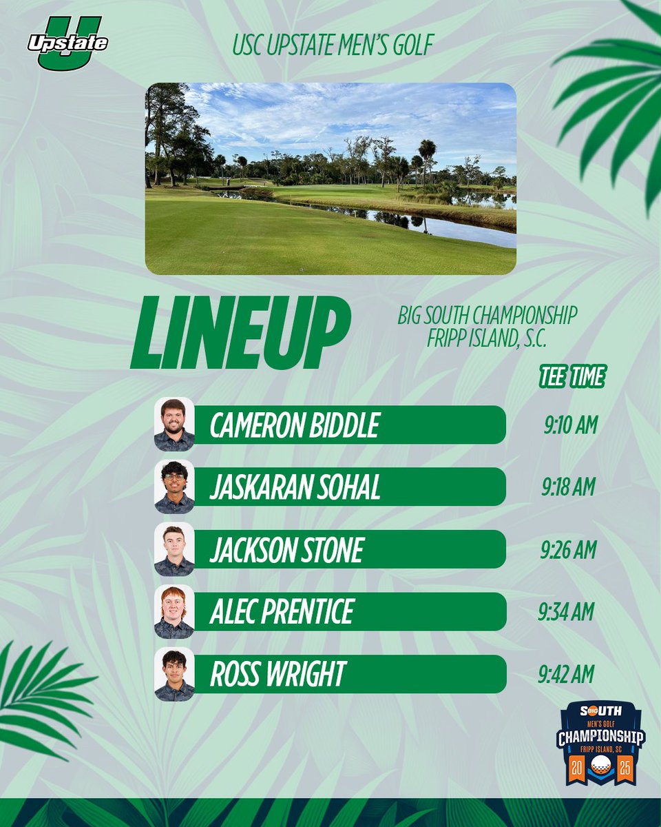 It's time for the final round of stroke play!

⛳️ Big South Men's Golf Championship
⏰ 9:10 am
🌊 Ocean Creek Golf Course 
📍Fripp Island, S.C. 
📊 brnw.ch/21wS8Ex

#SpartanArmy ⚔️