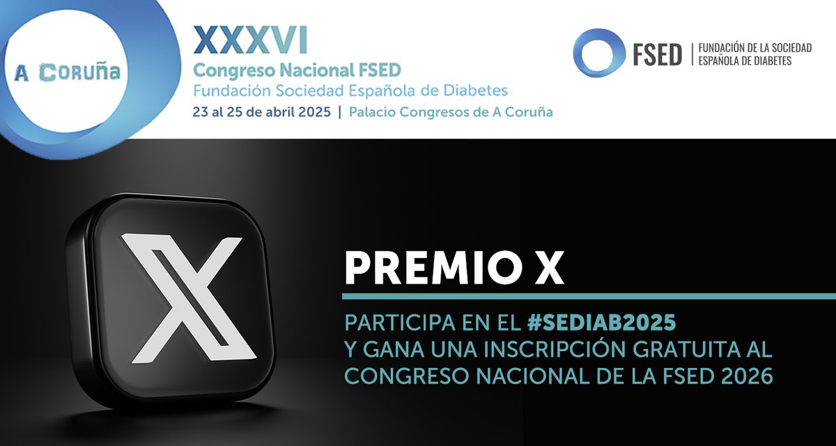 🎉 ¡Mañana arranca el #SEDiab2025 !
Recuerda que compartir tu experiencia en redes… 📱 ¡puede tener premio!

🏆 El Premio X reconocerá a los perfiles más activos del Congreso en tres categorías:
🔹 Más activo
🔹 Más popular
🔹 Más compartido

¿El premio? Una inscripción gratuita
