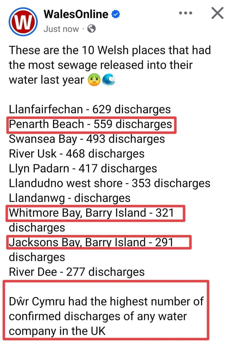 It’s unacceptable that three of Wales’ worst sewage hotspots are in the Vale – so called “not for profit” Dŵr Cymru Welsh Water, whose Chief Executive rakes in hundreds of thousands of pounds a year, must be held to account.
 
Since devolution, environmental regulation has been