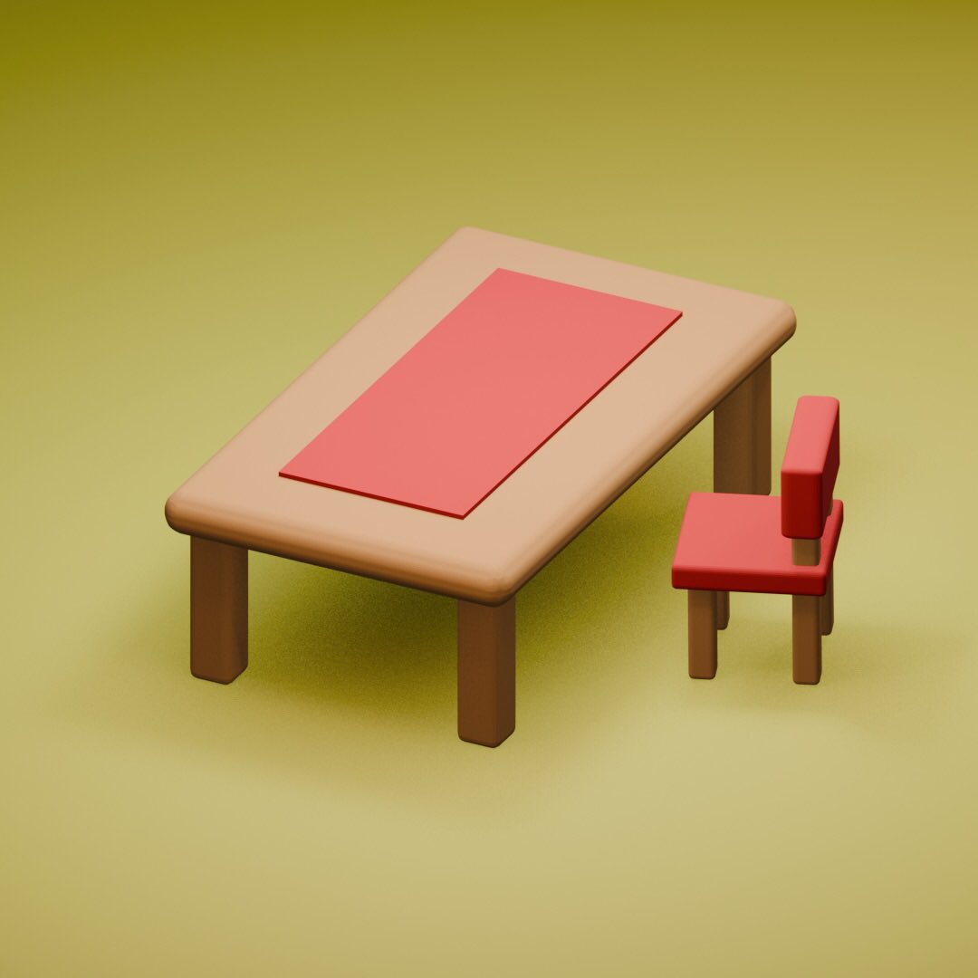 Endo_blue's tweet photo. blender始めてみたけど、机と椅子作るのに3時間以上かかった。
エグイなこれ https://t.co/bbmXIAQWiH