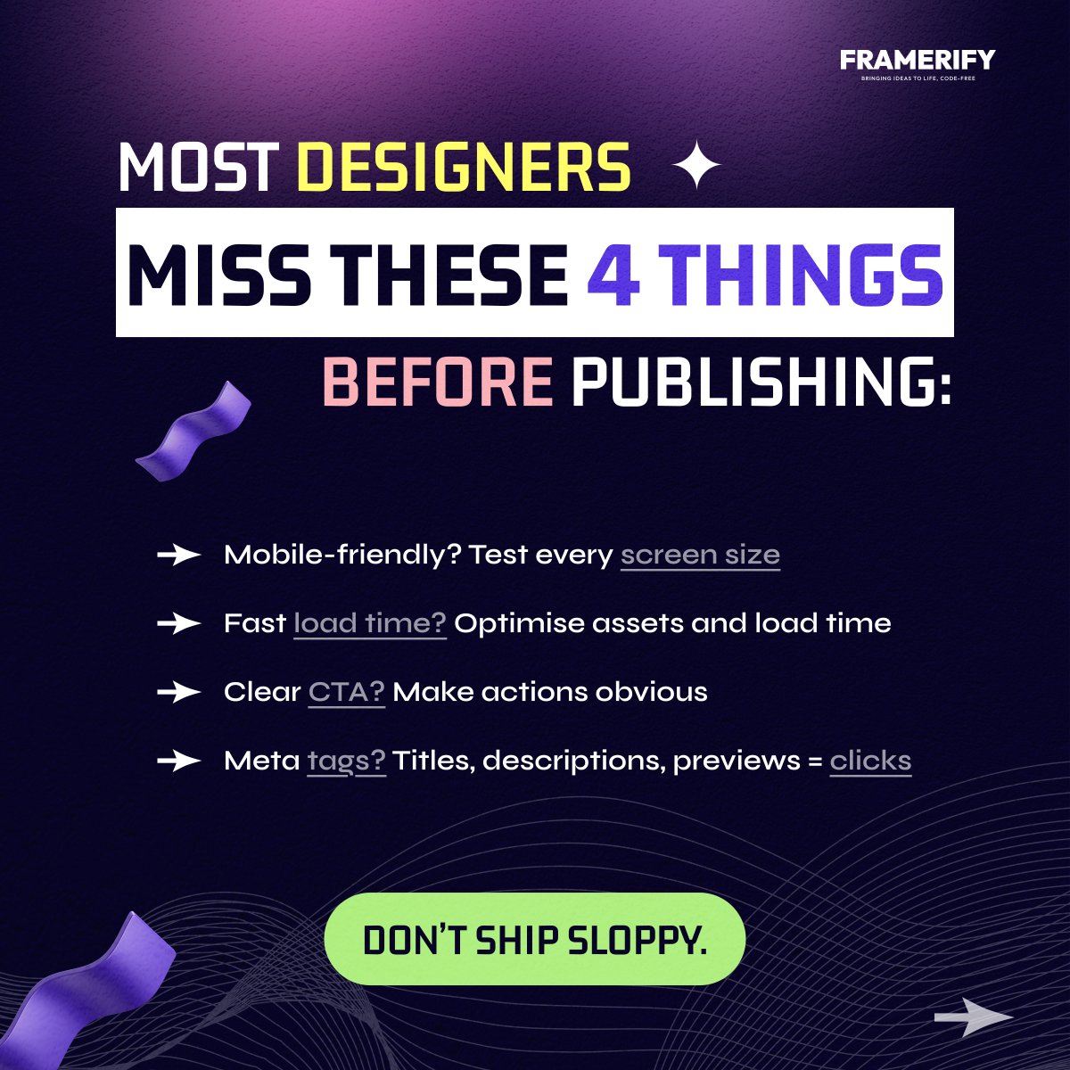 framerify's tweet image. 🚀 At @framerify, we don’t forget these 4 essentials when launching a site. ✅ Double-check before you go live! 

#uxtips #webdesign #framerify #nocode