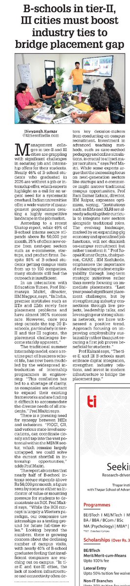 B-schools in tier II, III cities must forge stronger industry ties to overcome placement woes

Read my full story here | educationtimes.com/article/campus…

#Management #IIMRaipur #IIMNagpur #IIMKozhikode #Placement #Education