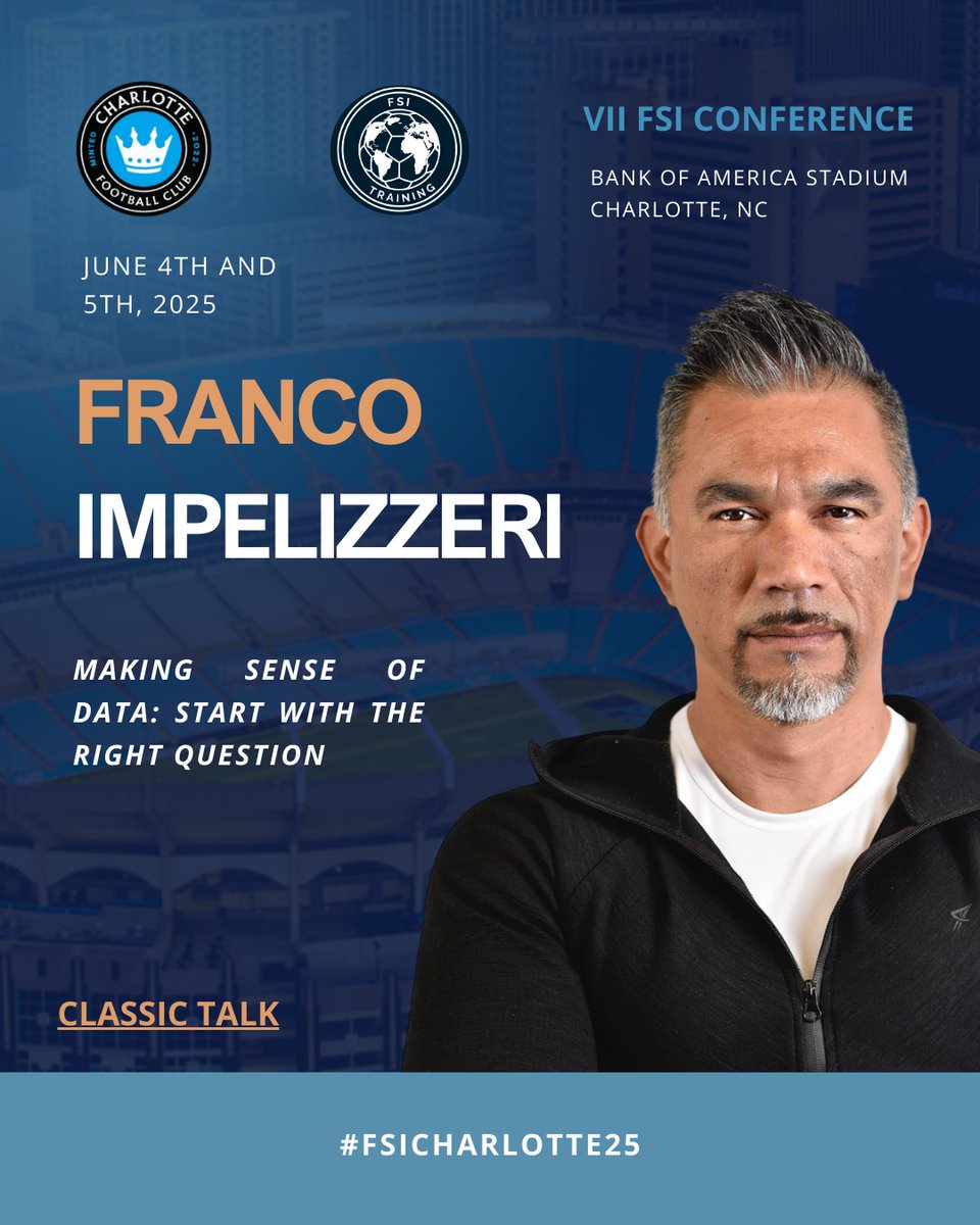 Franco Impellizzeri (@francoimpell) on Twitter photo 📢 See you in Charlotte!
On June 4th and 5th, I'll be speaking at the VII FSI Conference on High Performance in Soccer at the Bank of America Stadium, organised by <a href="/fsitraining_/">FSI Training</a> and <a href="/charlottefc/">Charlotte FC</a>. For more information, visit fsi.training/en/fsi-hub-eve…
#Soccer #Conference 📢 See you in Charlotte!
On June 4th and 5th, I'll be speaking at the VII FSI Conference on High Performance in Soccer at the Bank of America Stadium, organised by <a href="/fsitraining_/">FSI Training</a> and <a href="/charlottefc/">Charlotte FC</a>. For more information, visit fsi.training/en/fsi-hub-eve…
#Soccer #Conference