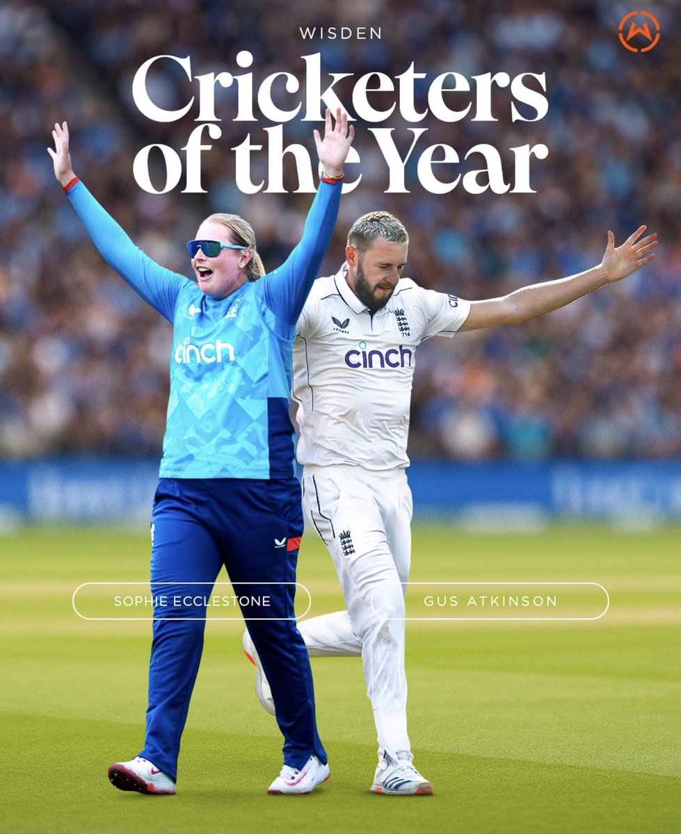 WassermanCricket (@wasscricket) on Twitter photo ๐ง๐ผ๐ฝ ๐ผ๐ณ ๐๐ต๐ฒ ๐๐ฎ๐บ๐ฒ โญ
Huge congratulations to <a href="/Sophecc19/">Sophie Ecclestone</a> and Gus Atkinson who have each been named as one of @wisden_cricketโs Five Cricketers of the Year.
Sophieโs recognition comes off the back of a spectacular 2024, where she became Englandโs leading wicket-taker ๐ง๐ผ๐ฝ ๐ผ๐ณ ๐๐ต๐ฒ ๐๐ฎ๐บ๐ฒ โญ
Huge congratulations to <a href="/Sophecc19/">Sophie Ecclestone</a> and Gus Atkinson who have each been named as one of @wisden_cricketโs Five Cricketers of the Year.
Sophieโs recognition comes off the back of a spectacular 2024, where she became Englandโs leading wicket-taker
