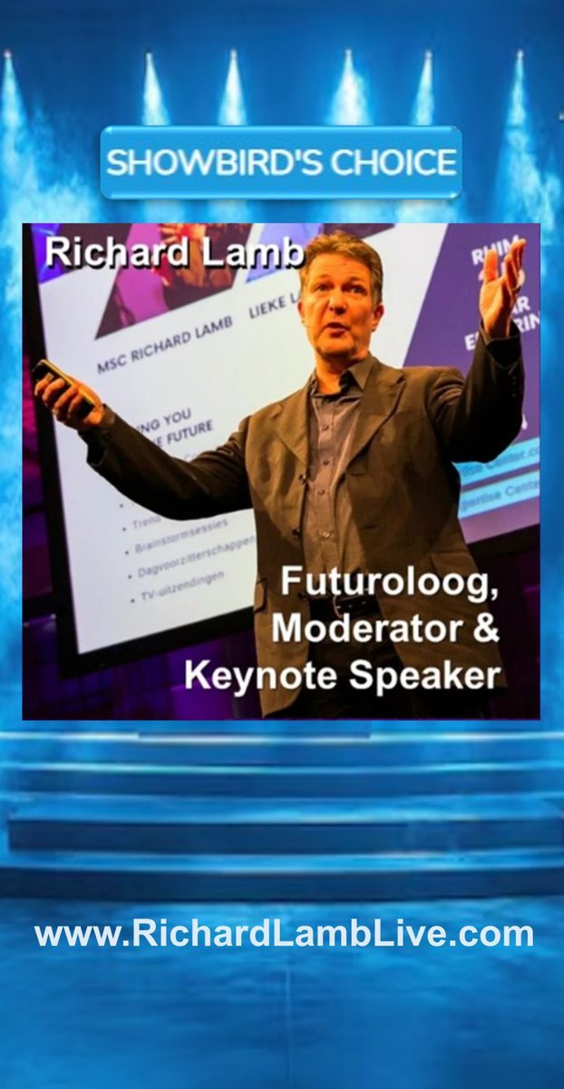 RichardLamb's tweet photo. Op https://t.co/5We8gBX3ji kun je vanaf nu een Lezing aanvragen voor een #Trendpresentatie of #Dagvoorzitterschap met innovatie-ambassadeur en #TrendWatcher @liekelamb Lamb of #Futuroloog en #TrendStrateeg @RichardLamb.
Kijk ook op @ShowBirdCom https://t.co/kAHyBtTHNg