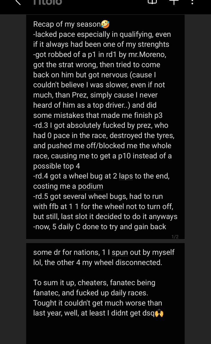 I wish I was enough of an asshole to share some chats I had with some of the people involved in the Renault situation during the season, but I won't, cause I know they weren't the first ones to do what they did, in some cases, even worst things happened, but nobody said anything.