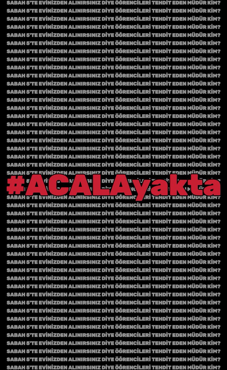 2018’de mezun olduğum lisemde 12.sınıf öğrenciler “mezun edilmemekle tehdit ediliyor”
Eğer bir diploma iptal edilecekse benden başlayın müdür bey.
#ACALAyakta